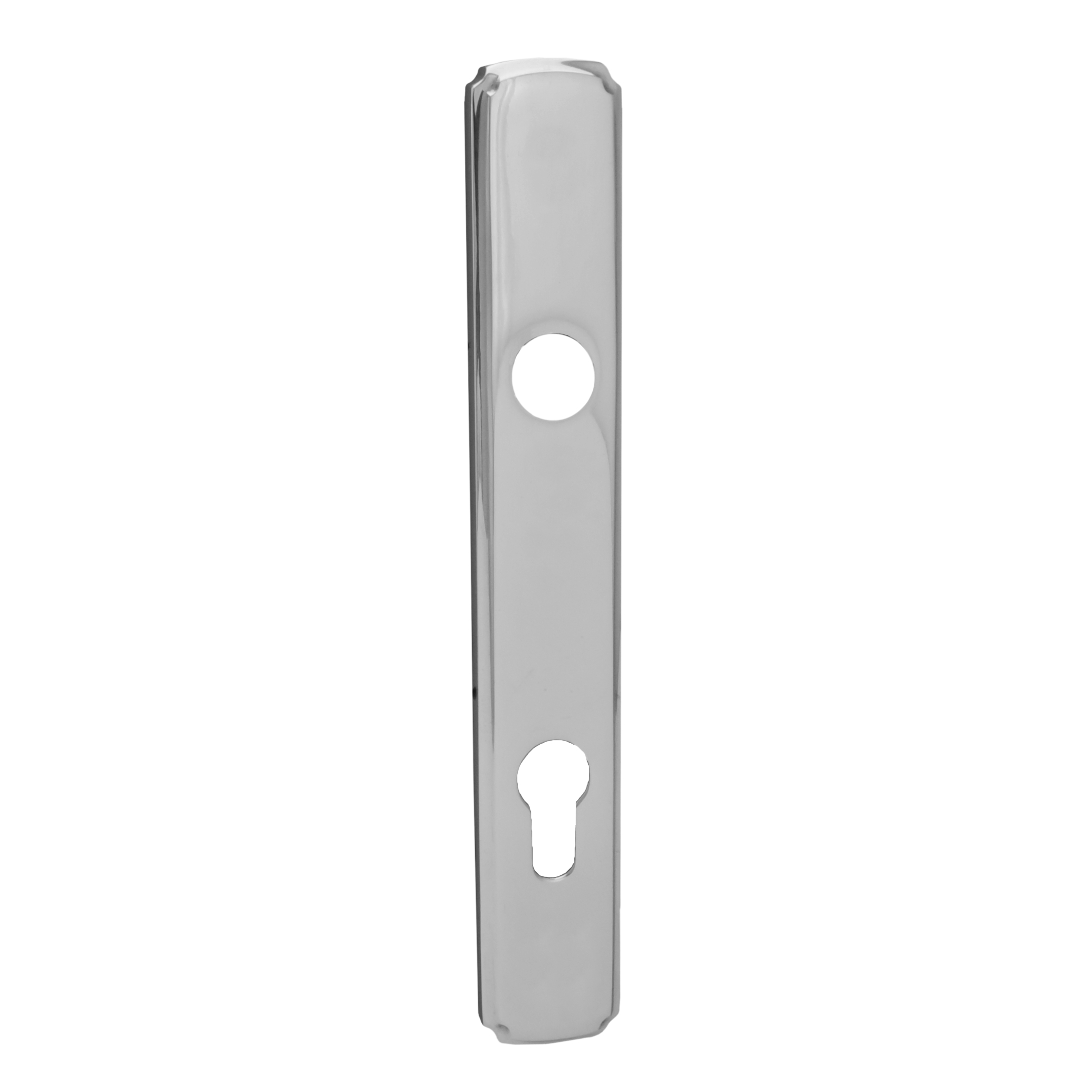 Sicherheitstürschild Außen, Dist. 92 mm PZ, Messing vernickelt matt, 230 mm x 35 mm der Serie TS100 Bild1