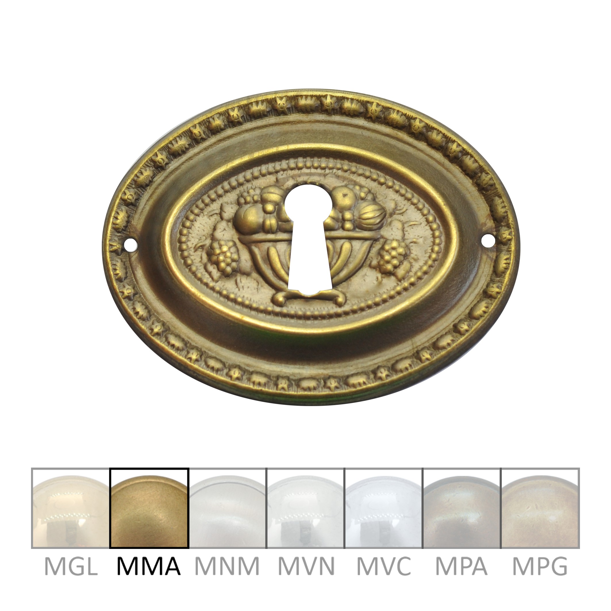 Klassizismus Möbelschild geprägt Messing MMA 60x47mm mit Schlüsselloch Serie KL075 Bild1