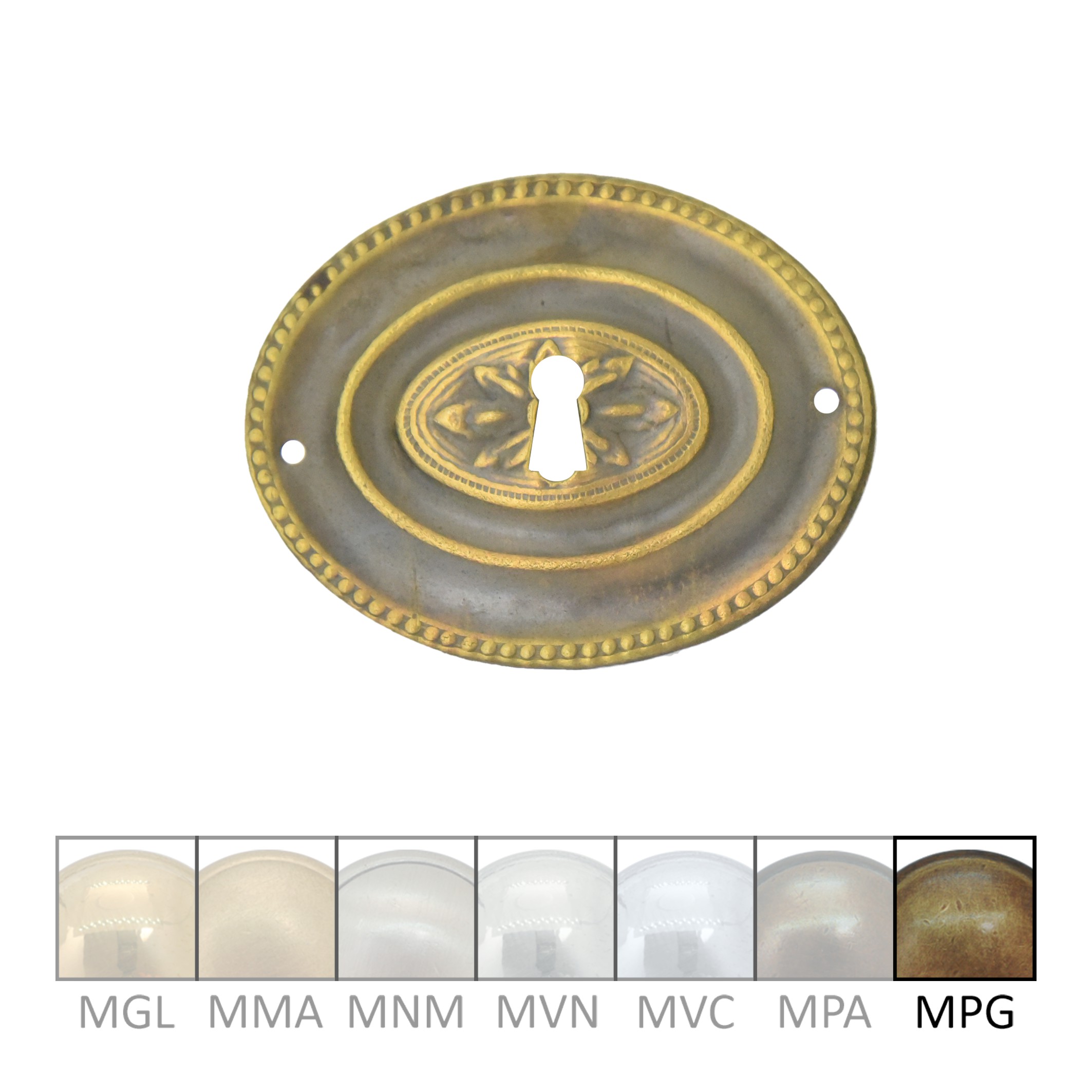 Klassizismus Möbelschild geprägt Messing MPG 75x57mm mit Schlüsselloch Serie KL084 Bild1