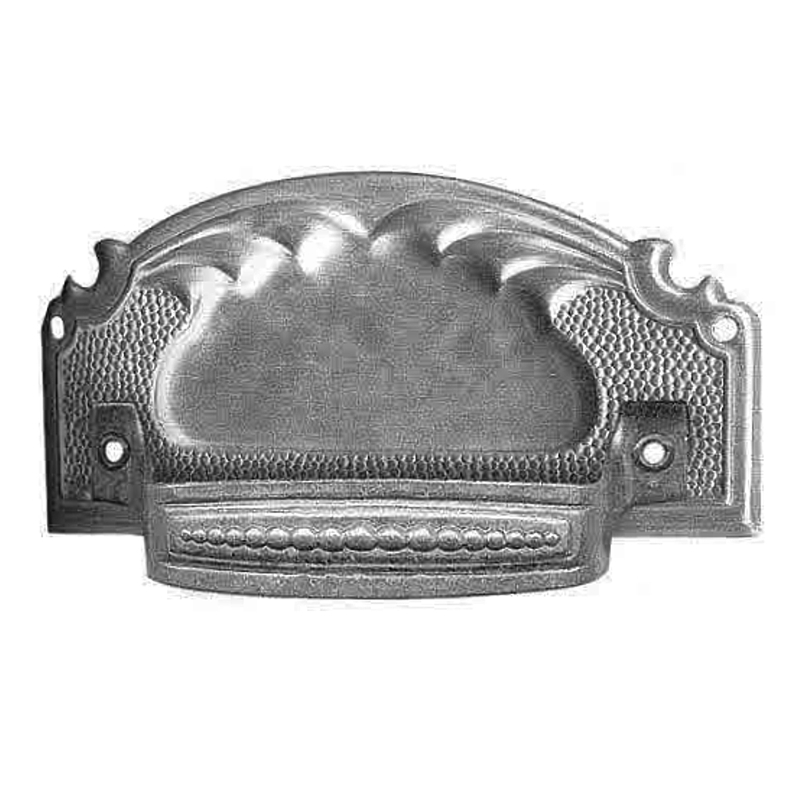 Jugendstil Möbelschild geprägt - Messing matt - 84 x 40 mm der Serie JU116 Bild1 Jugendstil Möbelschild geprägt Messing MMA 84 x 40mm mit Griff fest Serie JU116 Bild1