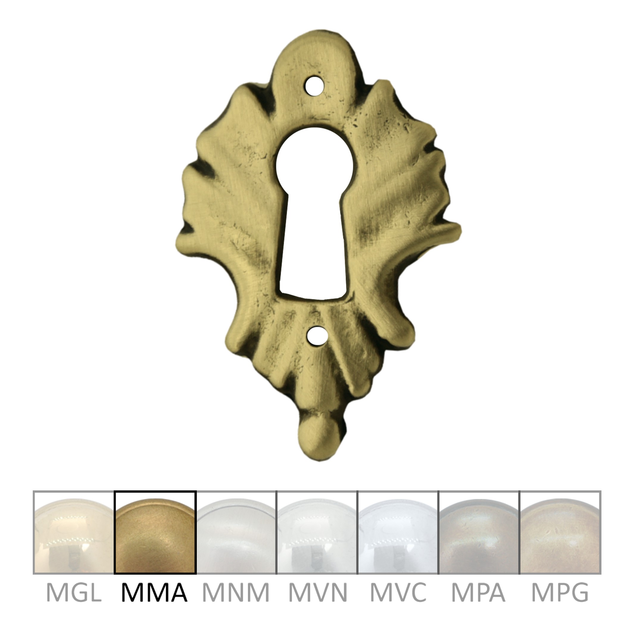 Klassizismus Möbelschild geprägt Messing MMA 35x52mm mit Schlüsselloch Serie KL160 Bild1
