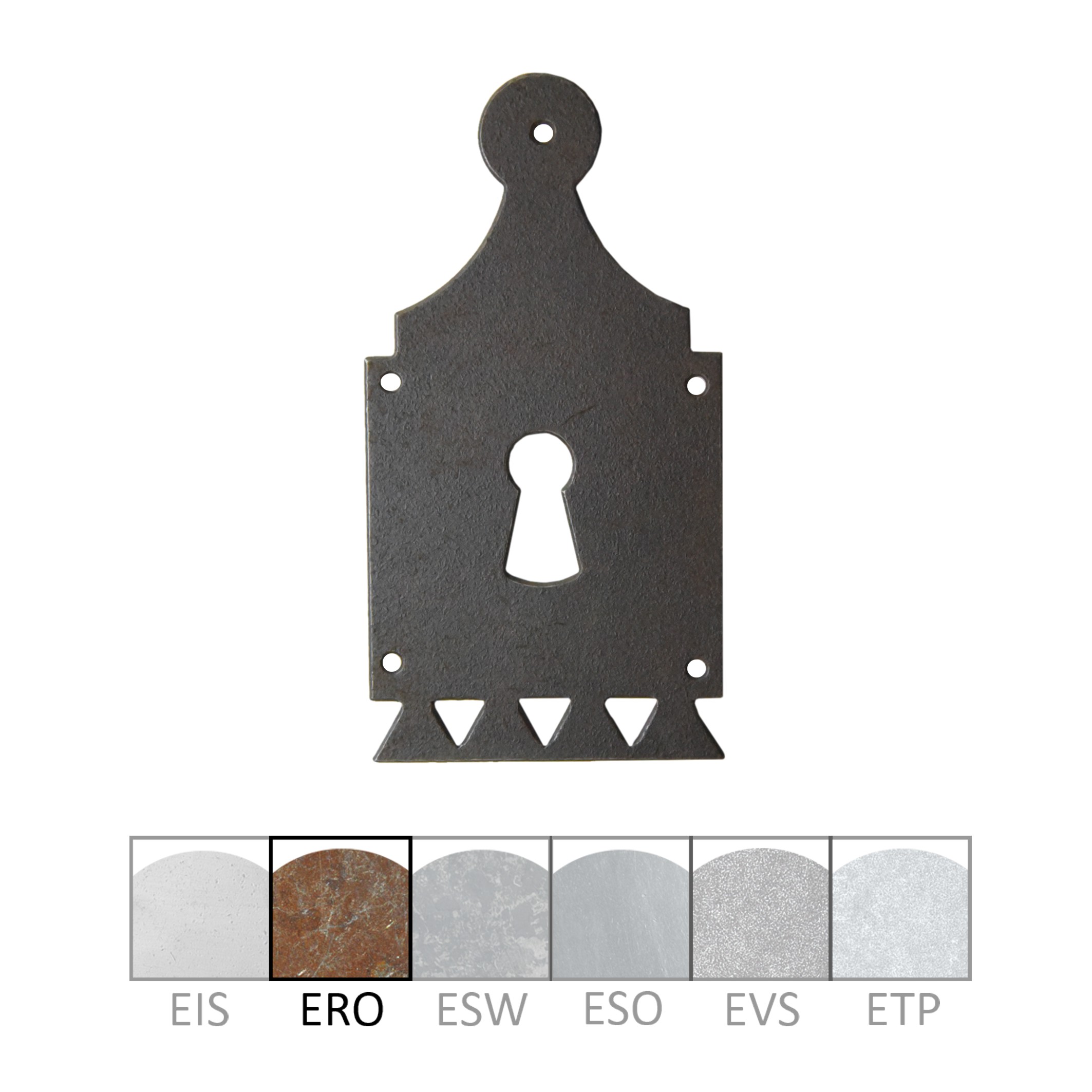 Klassizismus Möbelschild Eisen gerostet ERO 55x118mm mit Schlüsselloch Serie KL114 Bild1
