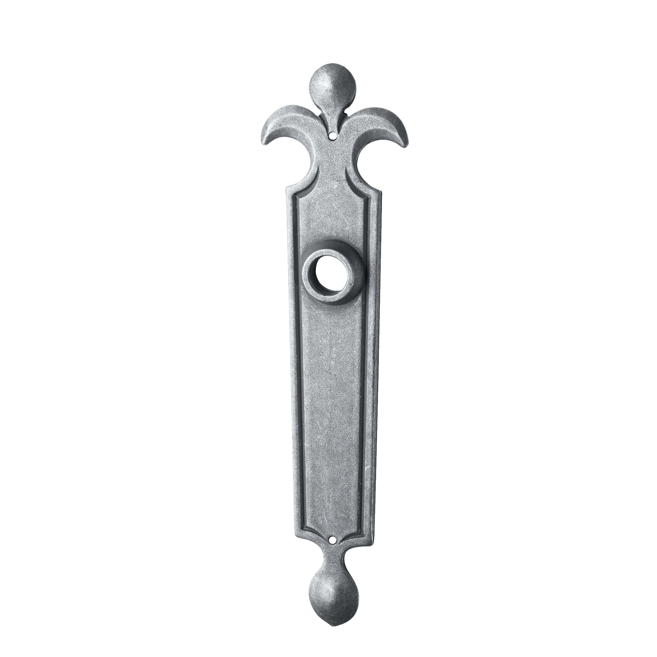 Zimmertürschild Dist. 72 mm BB, Eisen thermopatiniert ® L x B