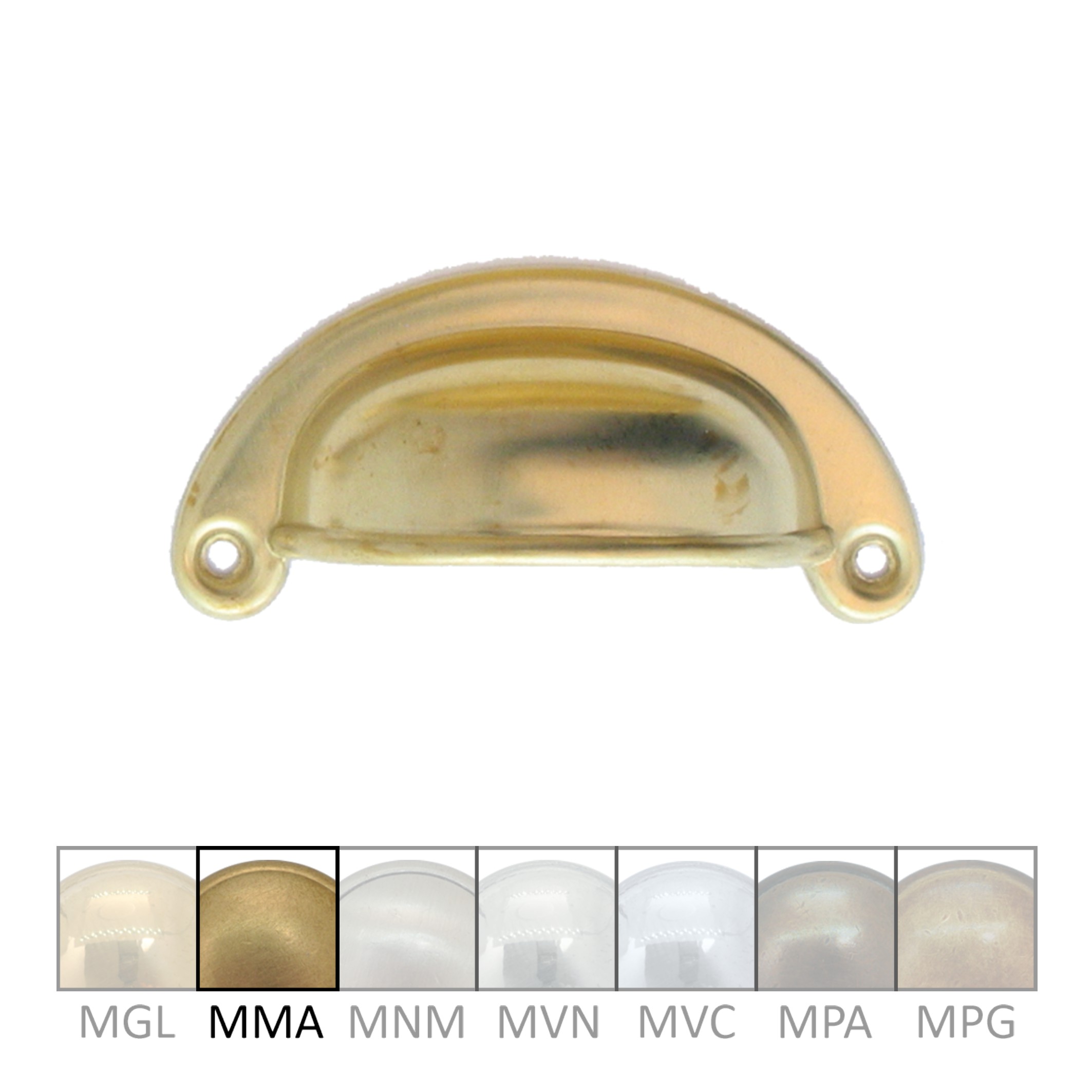Muschelgriff mit umbördelter Kante - Messing matt - 70 x 19,5 mm der Serie JU020 Bild1 Muschelgriff mit umbördelter Kante Messing MMA 70 x 19,5mm Serie JU020 Bild1