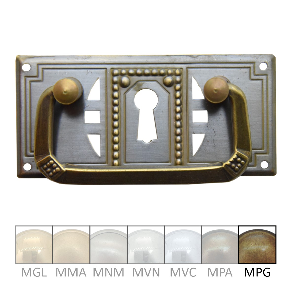 Jugendstil Möbelschild geprägt - Messing patiniert und geputzt - 107 x 32 mm der Serie JU024 Bild1 Jugendstil Möbelschild geprägt Messing MPG 107 x 32mm mit Griff und Schlüsselloch Serie JU024 Bild1