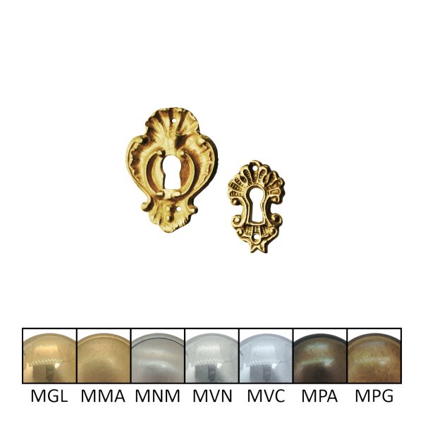 Rokoko Schlüsselschild Hochkant mit Schlüsselloch, Messing glänzend, 50 x 85 mm der Serie RK003 Bild1