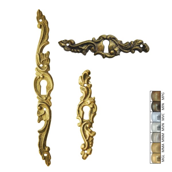 Rokoko Schlüsselschild Hochkant mit Schlüsselloch, Messing glänzend, 20 x 165 mm der Serie RK015 Bild1
